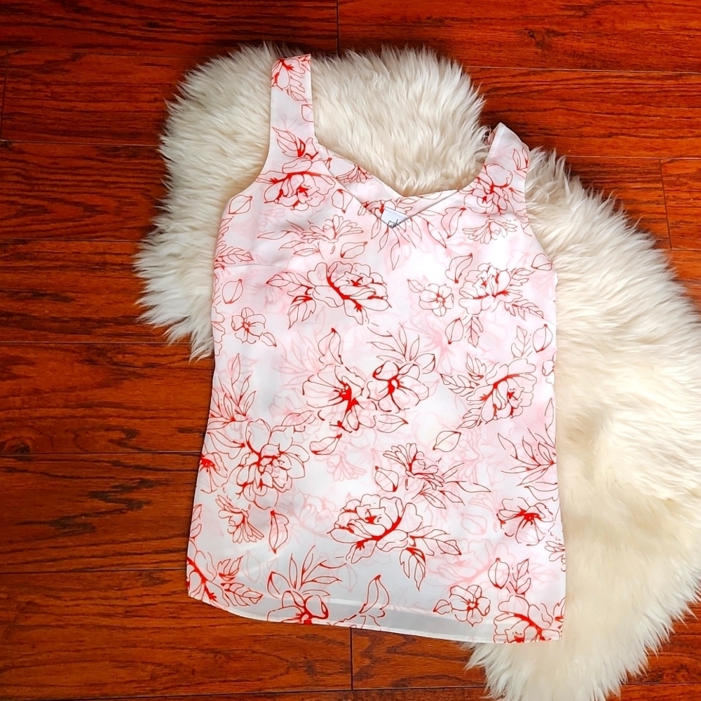 Cabi White Floral Stencil Tank Top